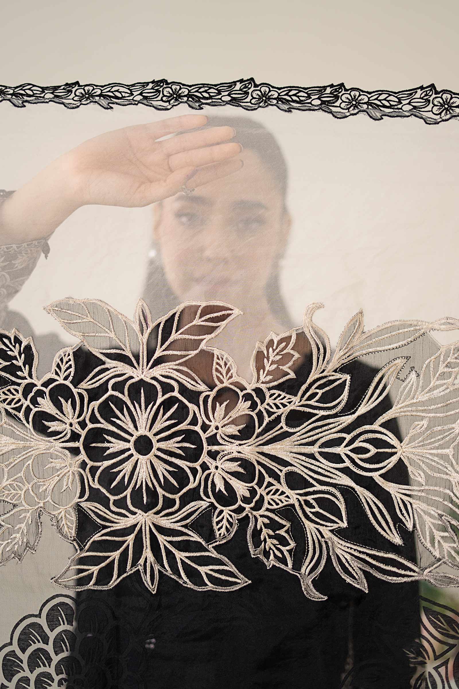 Black Embroidered Dobby Salwar Kameez (3-Piece) - Image 11