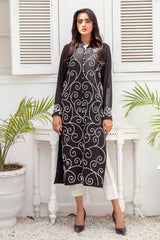 Pakistani Black Resham Dori Georgette Chiffon Tunic Set (3-Piece) - Image 2