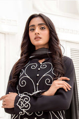 Pakistani Black Resham Dori Georgette Chiffon Tunic Set (3-Piece) - Image 4