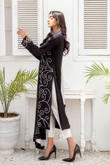 Pakistani Black Resham Dori Georgette Chiffon Tunic Set (3-Piece) - Image 5