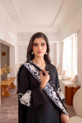 Pakistani Black Monochrome Embroidered Georgette Chiffon Salwar Kameez (3-Piece) - Image 5