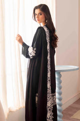 Pakistani Black Monochrome Embroidered Georgette Chiffon Salwar Kameez (3-Piece) - Image 8