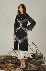 Pakistani Black Embroidered Georgette Salwar Kameez (3-Piece) - Image 3