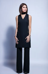 Black Georgette High Neck Tunic (2-Piece) - Image 2