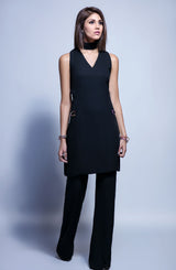 Black Georgette High Neck Tunic (2-Piece) - Image 4