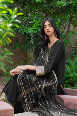 Pakistani Black Sequinned Georgette Chiffon & Silk Salwar Kameez (3-Piece) - Image 6