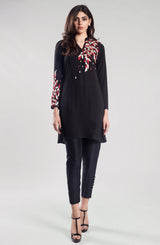 Pakistani Black Embroidered Georgette Chiffon Tunic (2-Piece) - Image 2