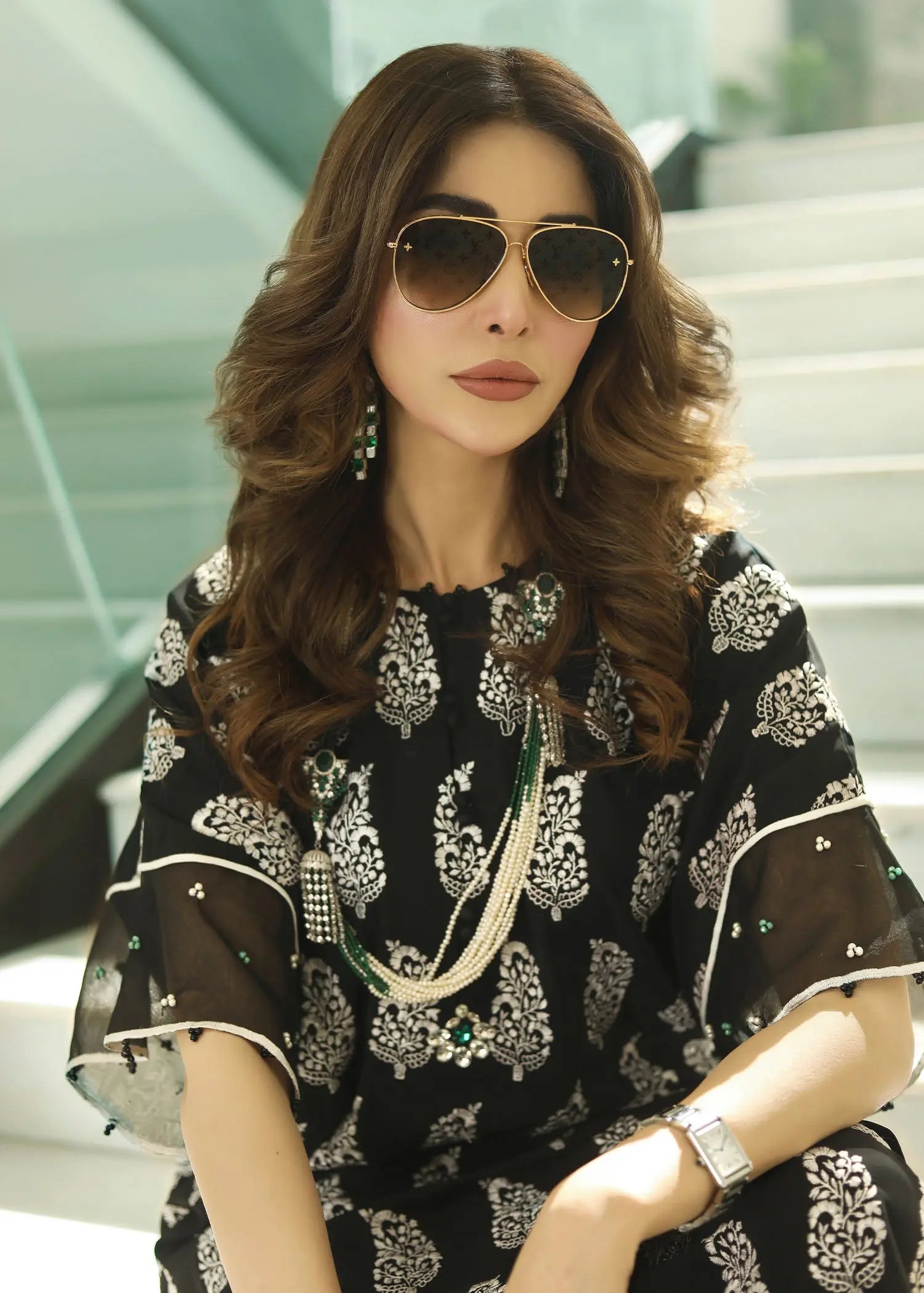 Black Embroidered Georgette Salwar Kameez (2-Piece) - Image 9