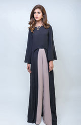 Pakistani Black Georgette Chiffon Fit-and-Flare Tunic (2-Piece) - Image 2