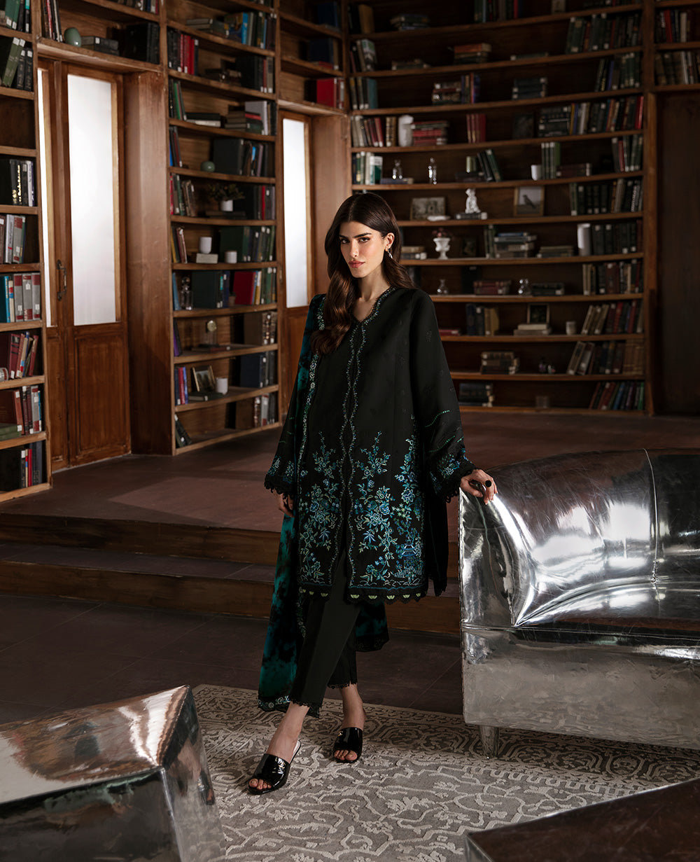 Pakistani Black Peacock Embroidered Grip Kurta Set (3-Piece) - Image 2