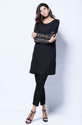 Pakistani Black Handcrafted Appliqué Tunic Set (2-Piece) - Image 3