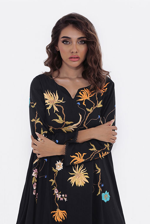 Pakistani Black Embroidered Pure Irish Cotton Tunic (2-Piece) - Image 3