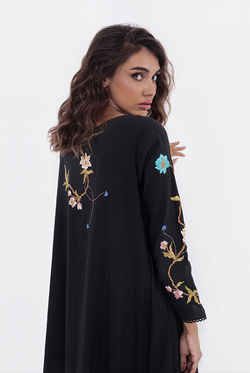 Pakistani Black Embroidered Pure Irish Cotton Tunic (2-Piece) - Image 4