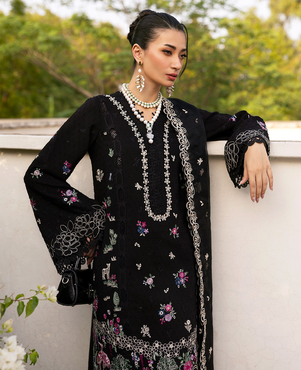 Black Embroidered Jacquard Salwar Kameez (3-Piece) - Image 3