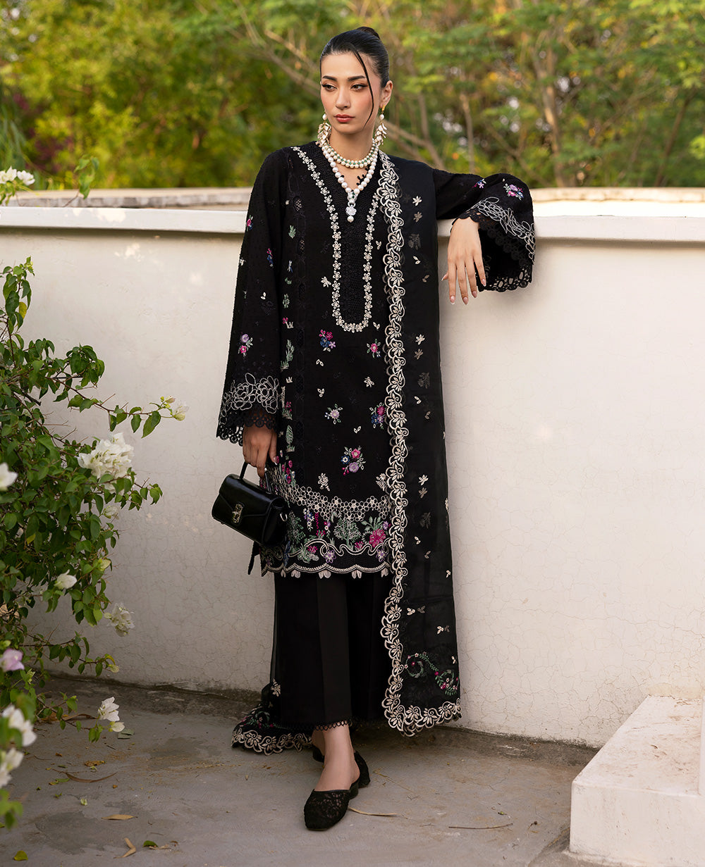 Black Embroidered Jacquard Salwar Kameez (3-Piece) - Image 4
