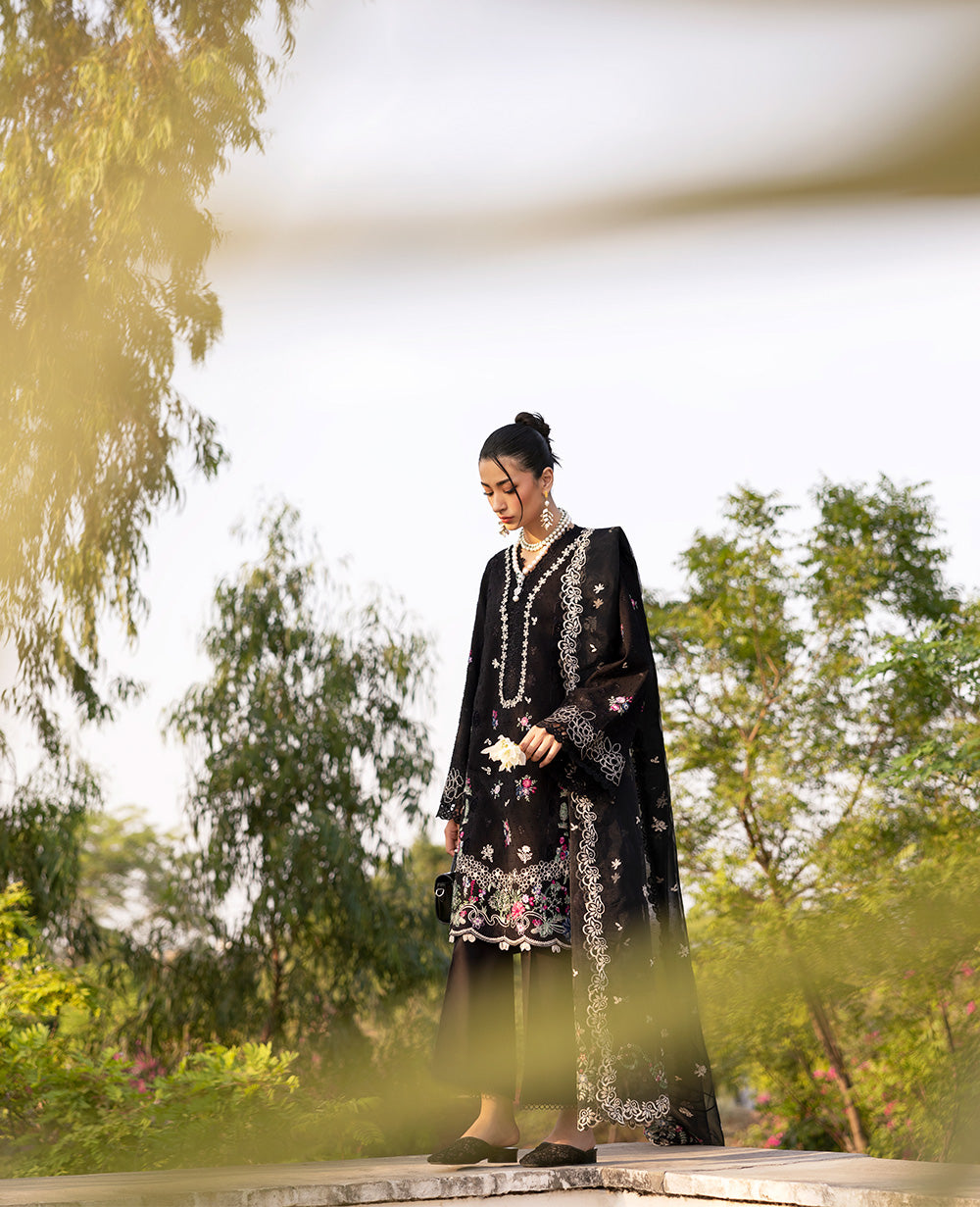 Black Embroidered Jacquard Salwar Kameez (3-Piece) - Image 6