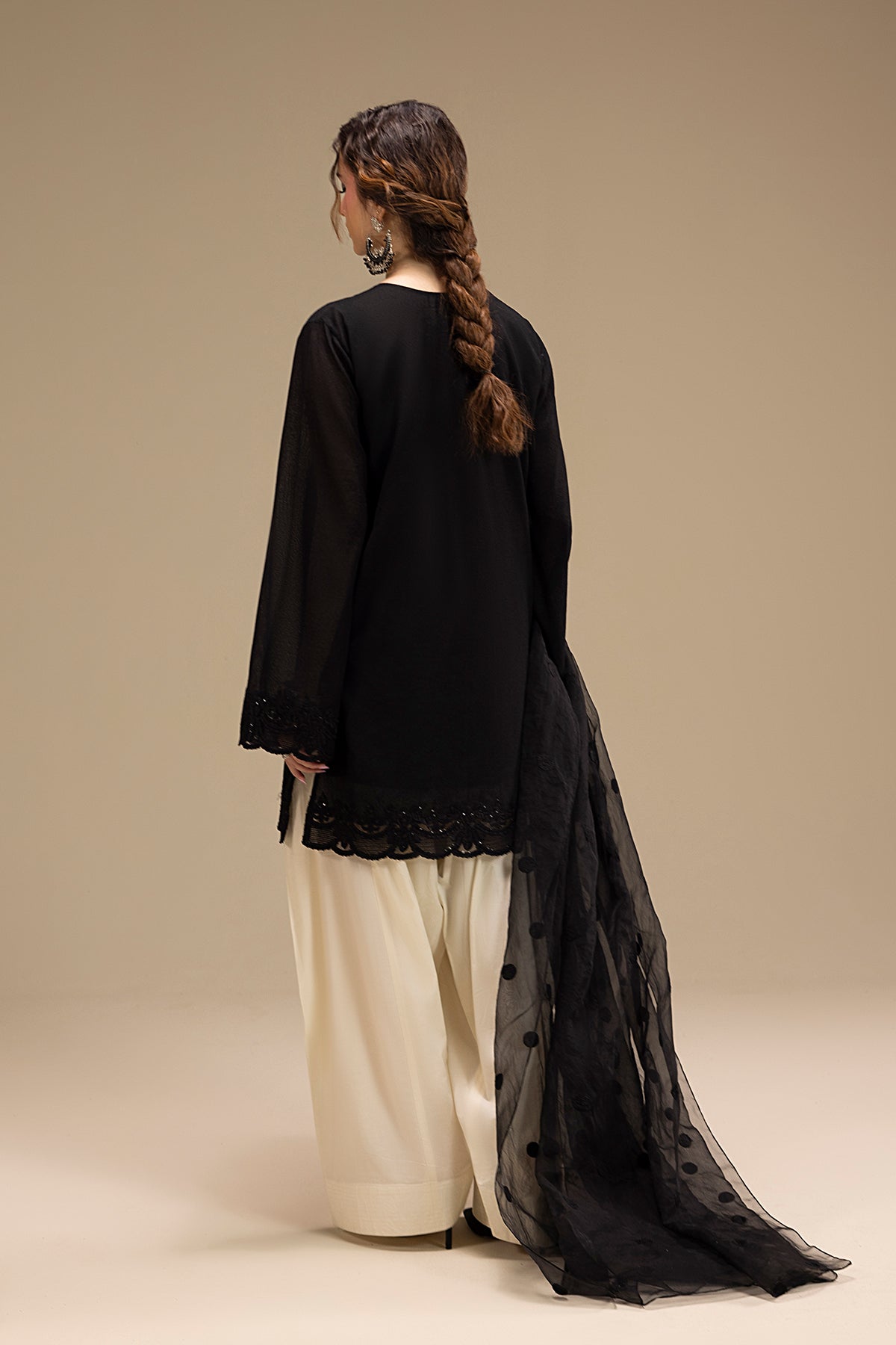 Black Embroidered Karandi Short Shirt (3-Piece) - Image 11