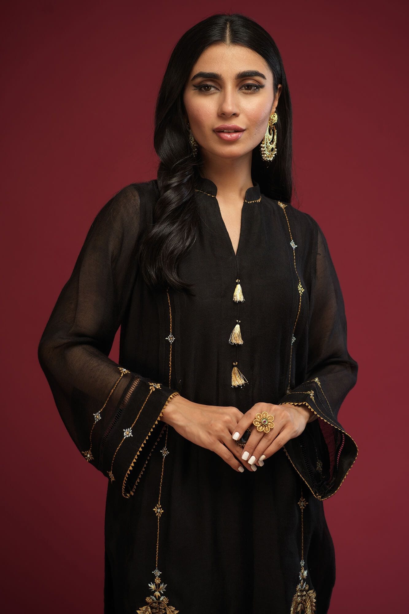Black Embroidered Khaadi Net Salwar Kameez (3-Piece) - Image 4