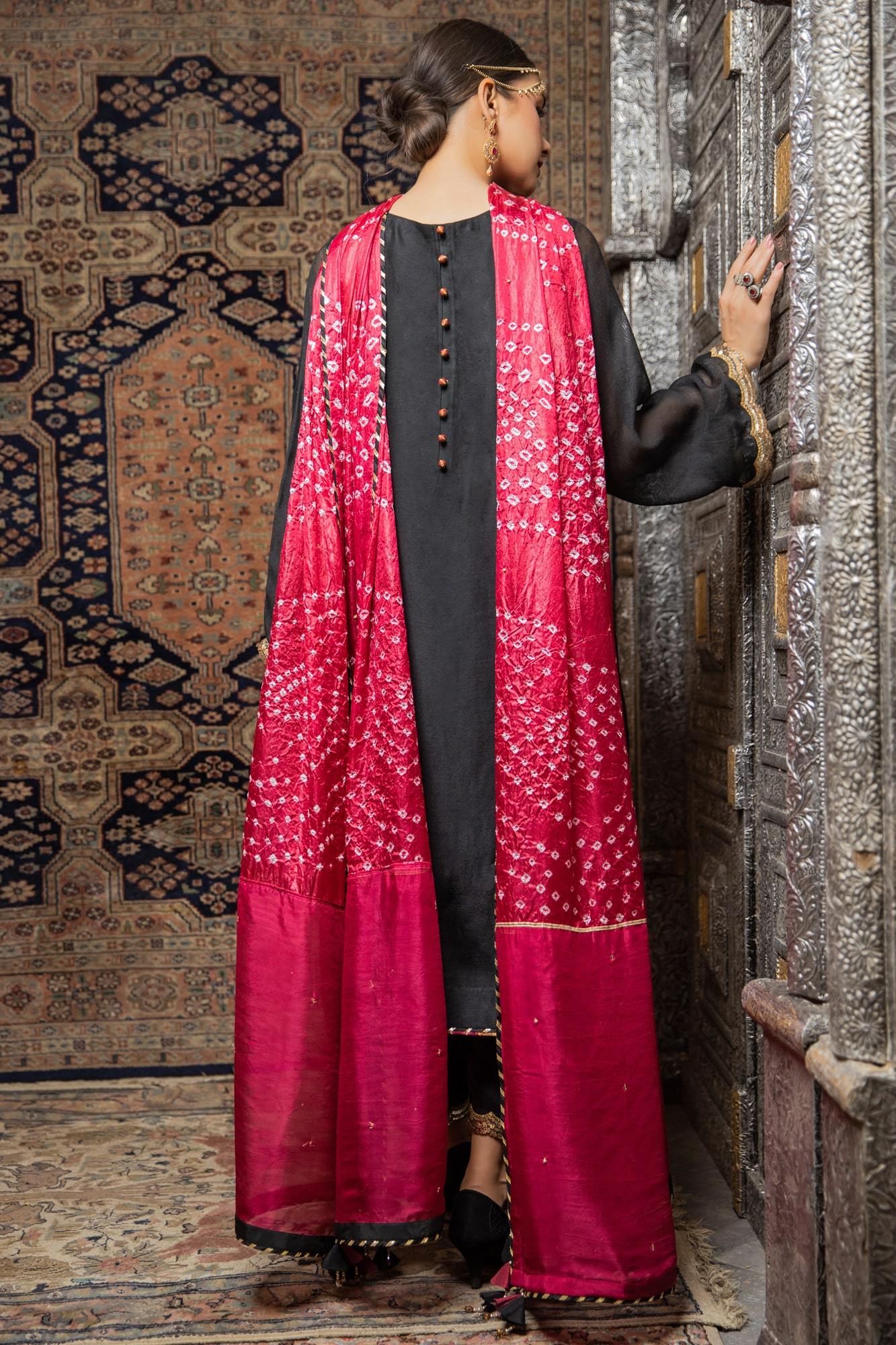 Black Embroidered Khaadi Net Kurta (3-Piece) - Image 5
