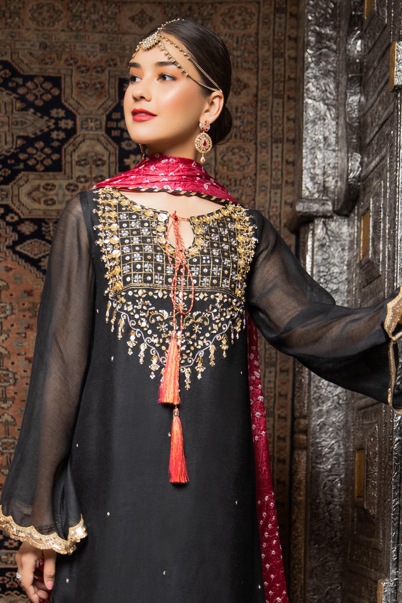 Black Embroidered Khaadi Net Kurta (3-Piece) - Image 6