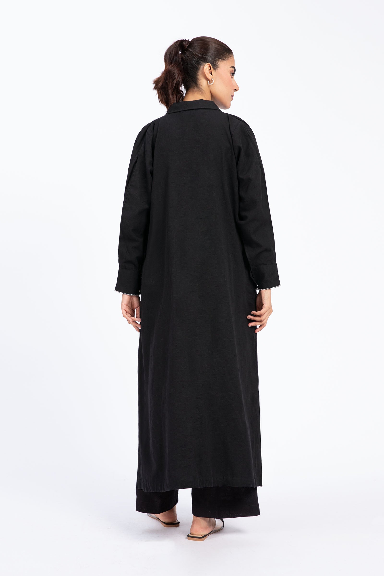 Pakistani Black Khaddar Long Shirt & Trouser (2-Piece) - Image 4