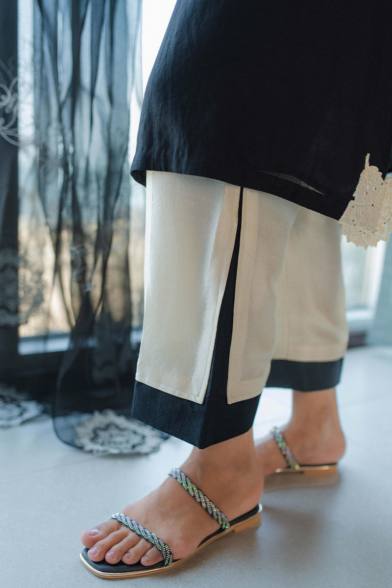 Pakistani Black Ivory Embroidered Kora Cotton Salwar Kameez (3-Piece) - Image 4