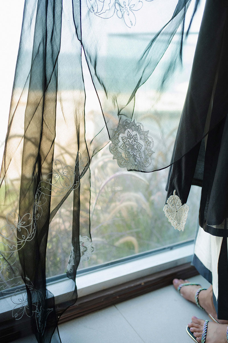 Pakistani Black Ivory Embroidered Kora Cotton Salwar Kameez (3-Piece) - Image 6