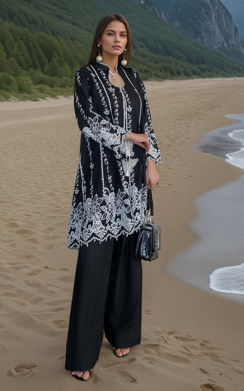 Black Embroidered Lawn Salwar Kameez (2-Piece) - Image 2
