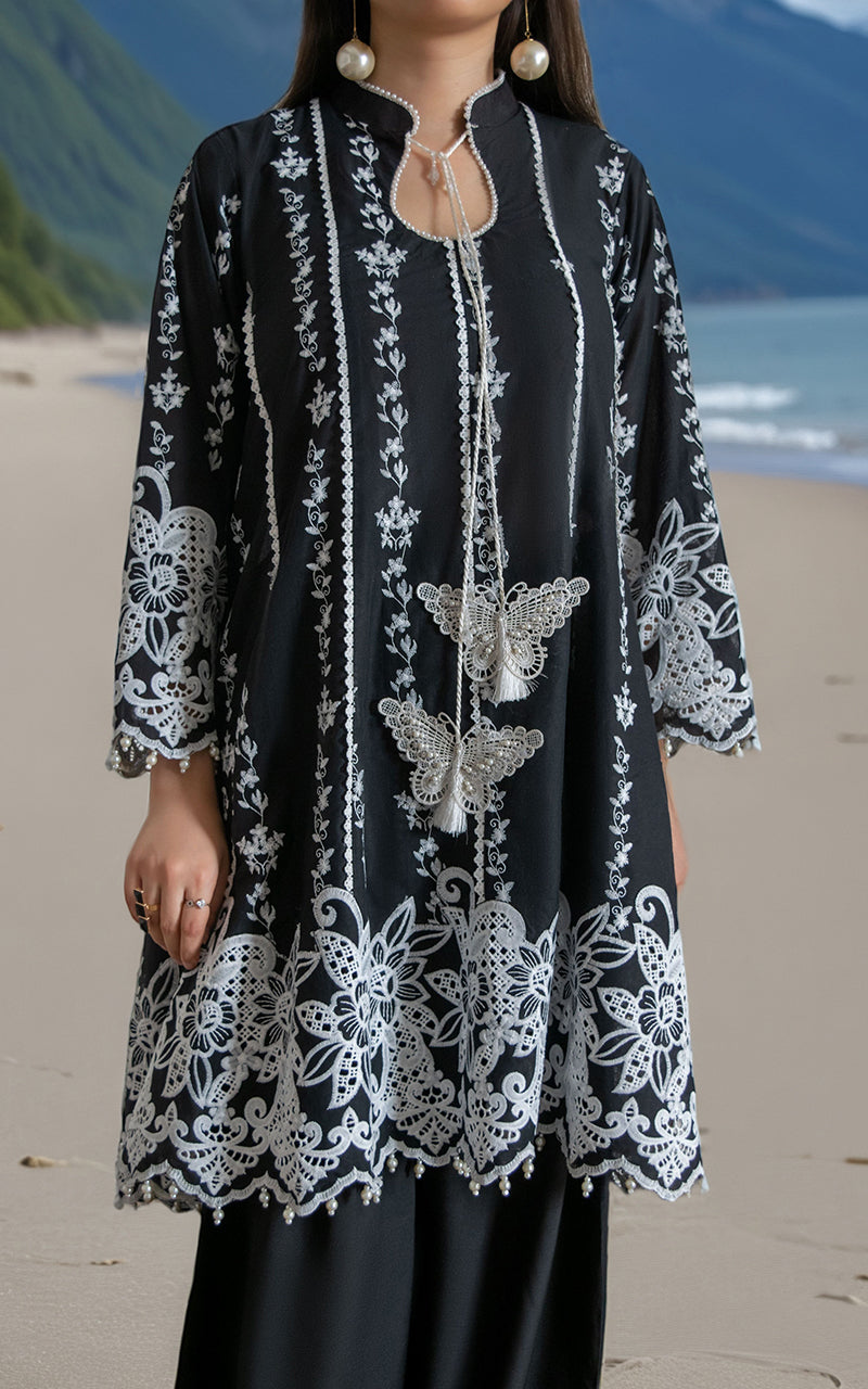 Black Embroidered Lawn Salwar Kameez (2-Piece) - Image 3