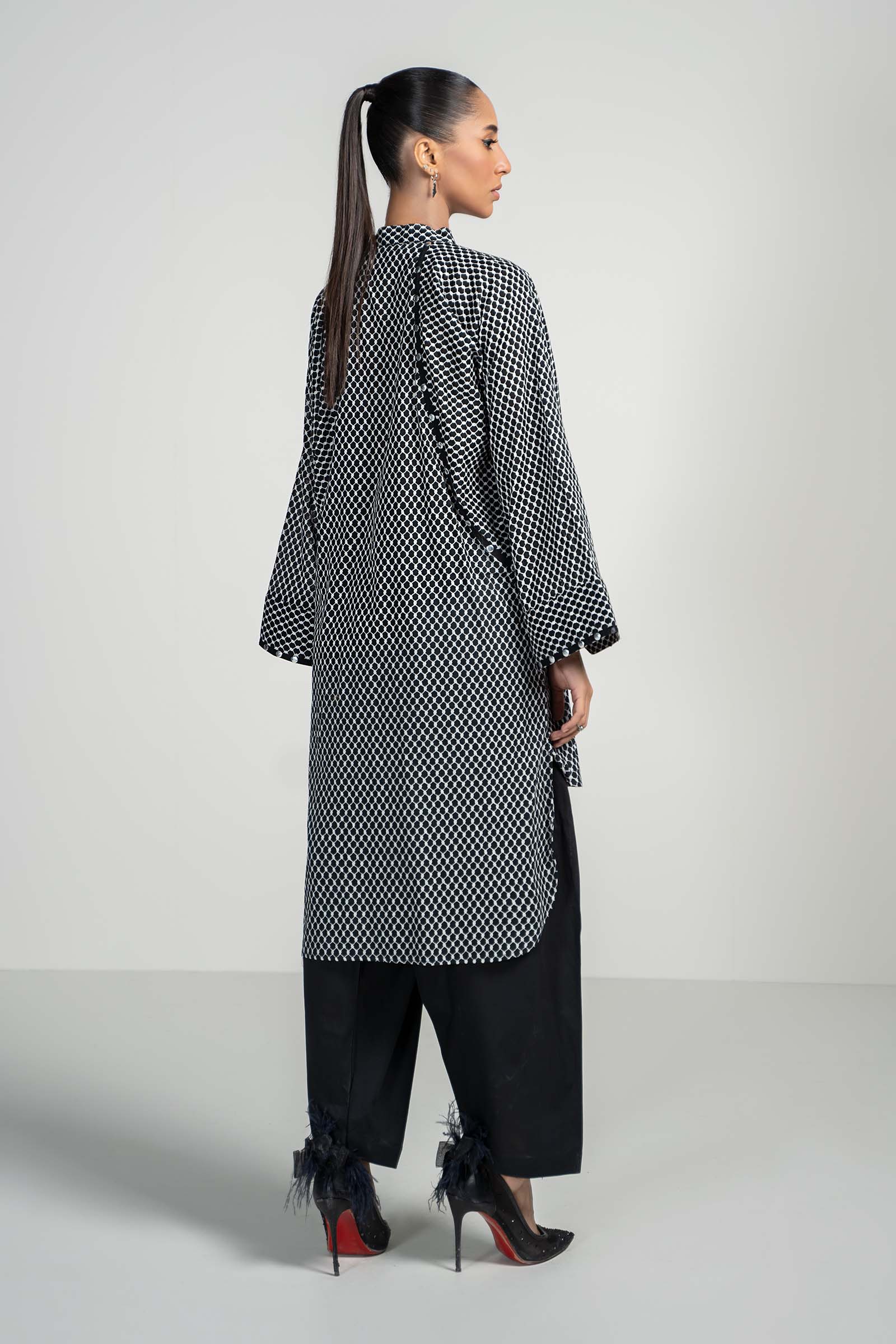 Black Printed Lawn Baggy Shirt & Cambric Shalwar (2-Piece) - Image 5