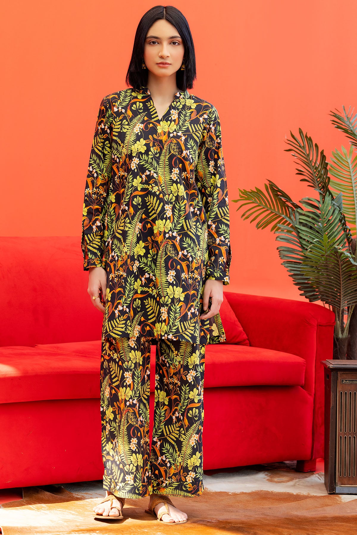 Black Digital Printed Lawn Salwar Kameez (2-Piece) - Image 1