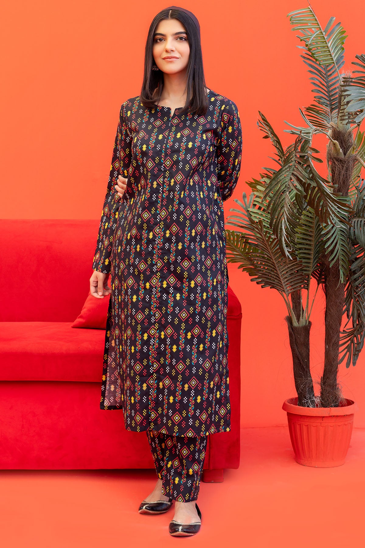 Pakistani Black Digital Printed Lawn Salwar Kameez (2-Piece) - Image 1