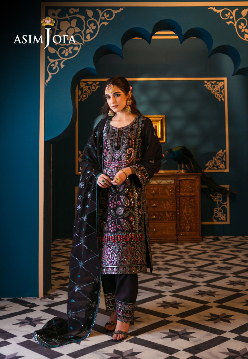 Black Embroidered Lawn & Chiffon 3-Piece Suit - Image 1