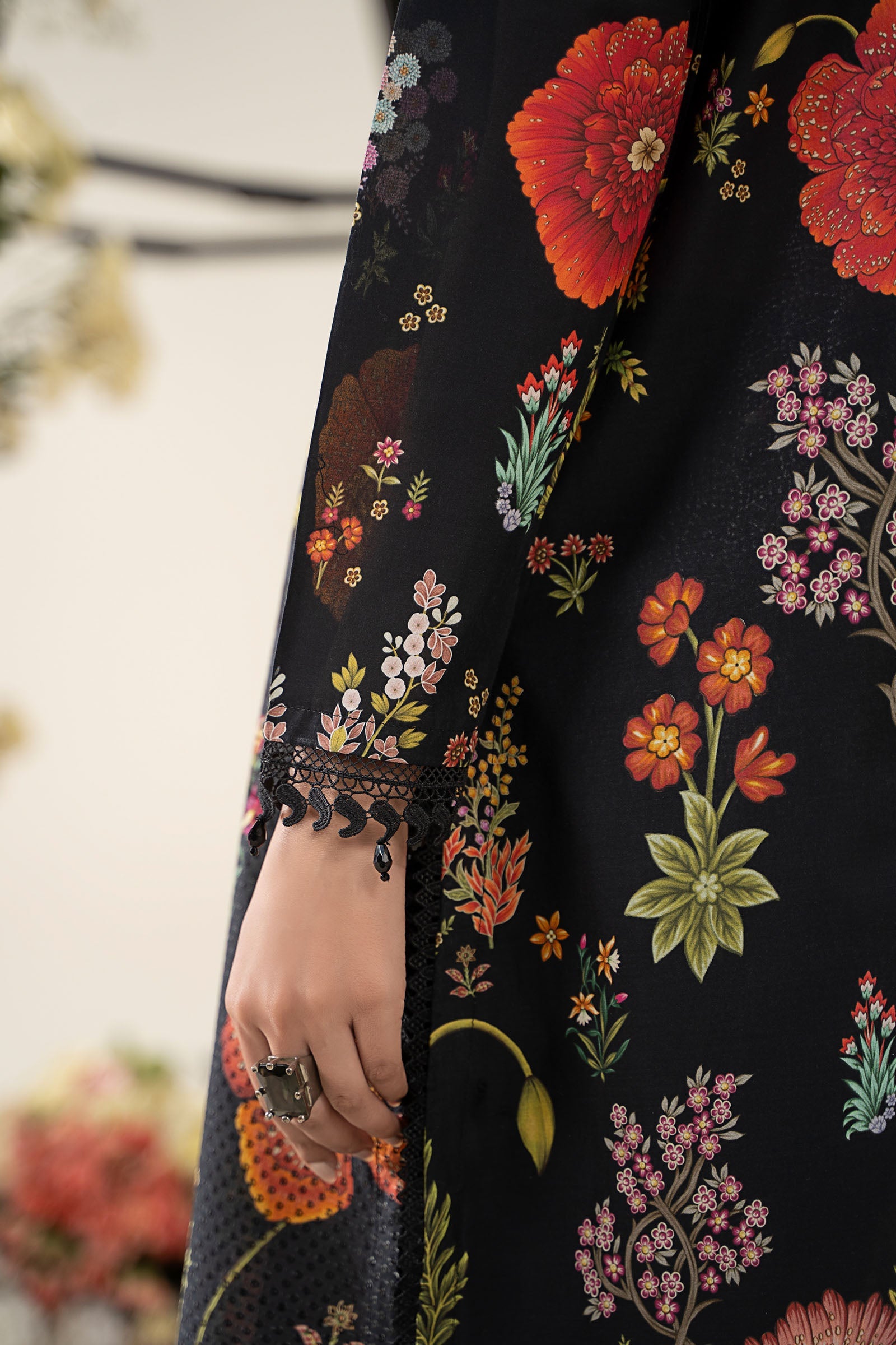 Pakistani Black Embroidered Lawn 3-Piece Suit - Image 5