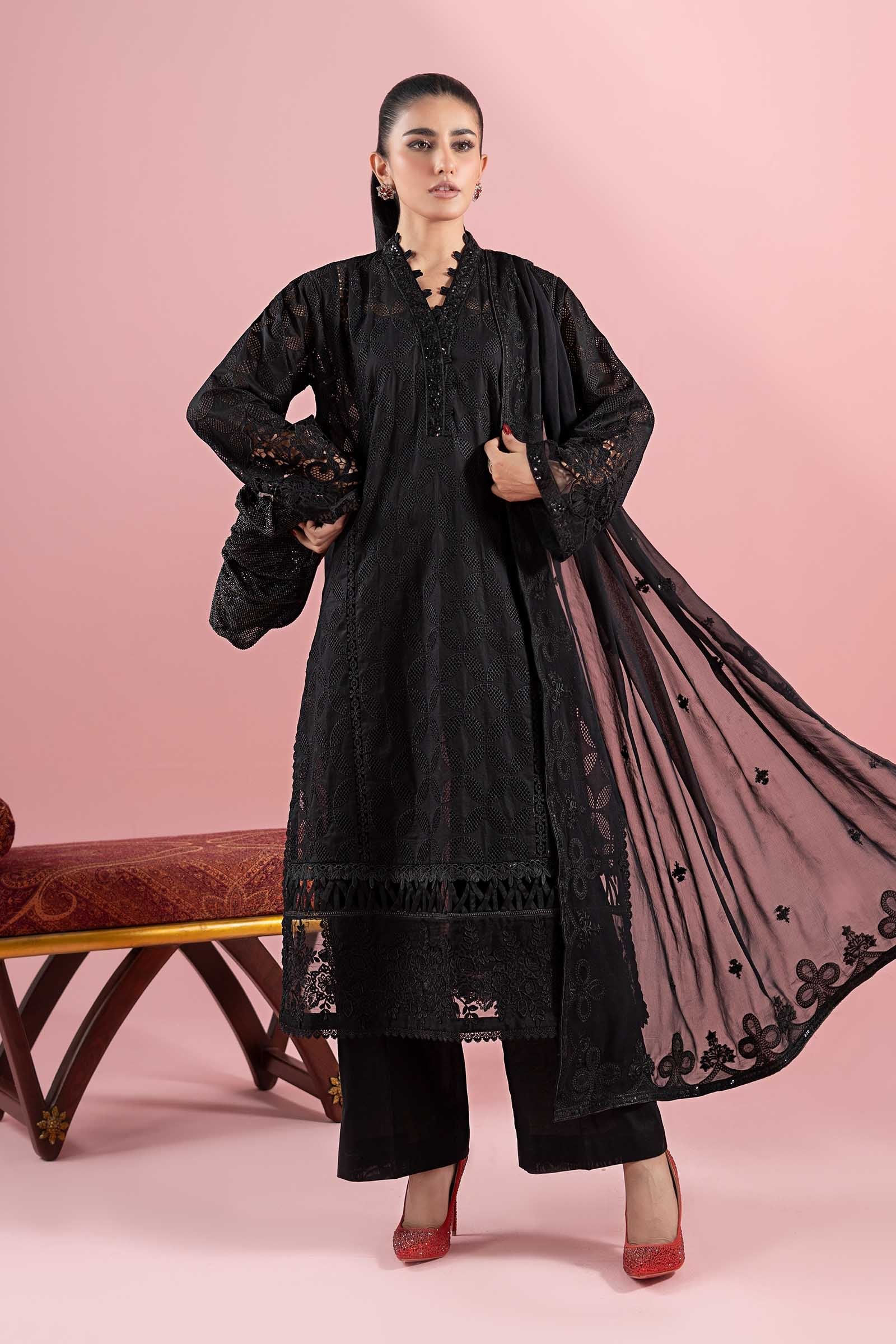 Black Schiffli Embroidered Lawn 3-Piece Suit - Image 2