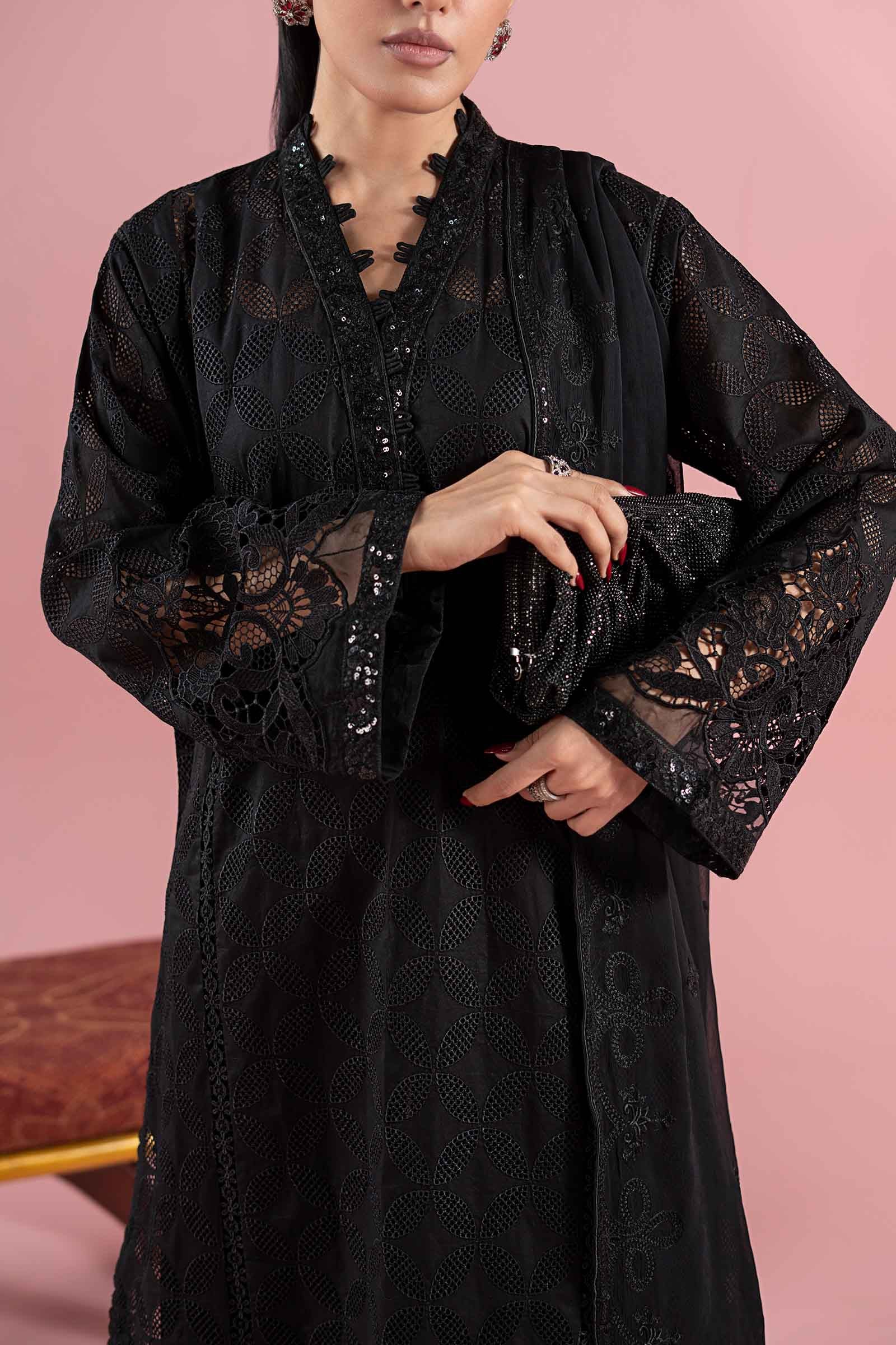 Black Schiffli Embroidered Lawn 3-Piece Suit - Image 5