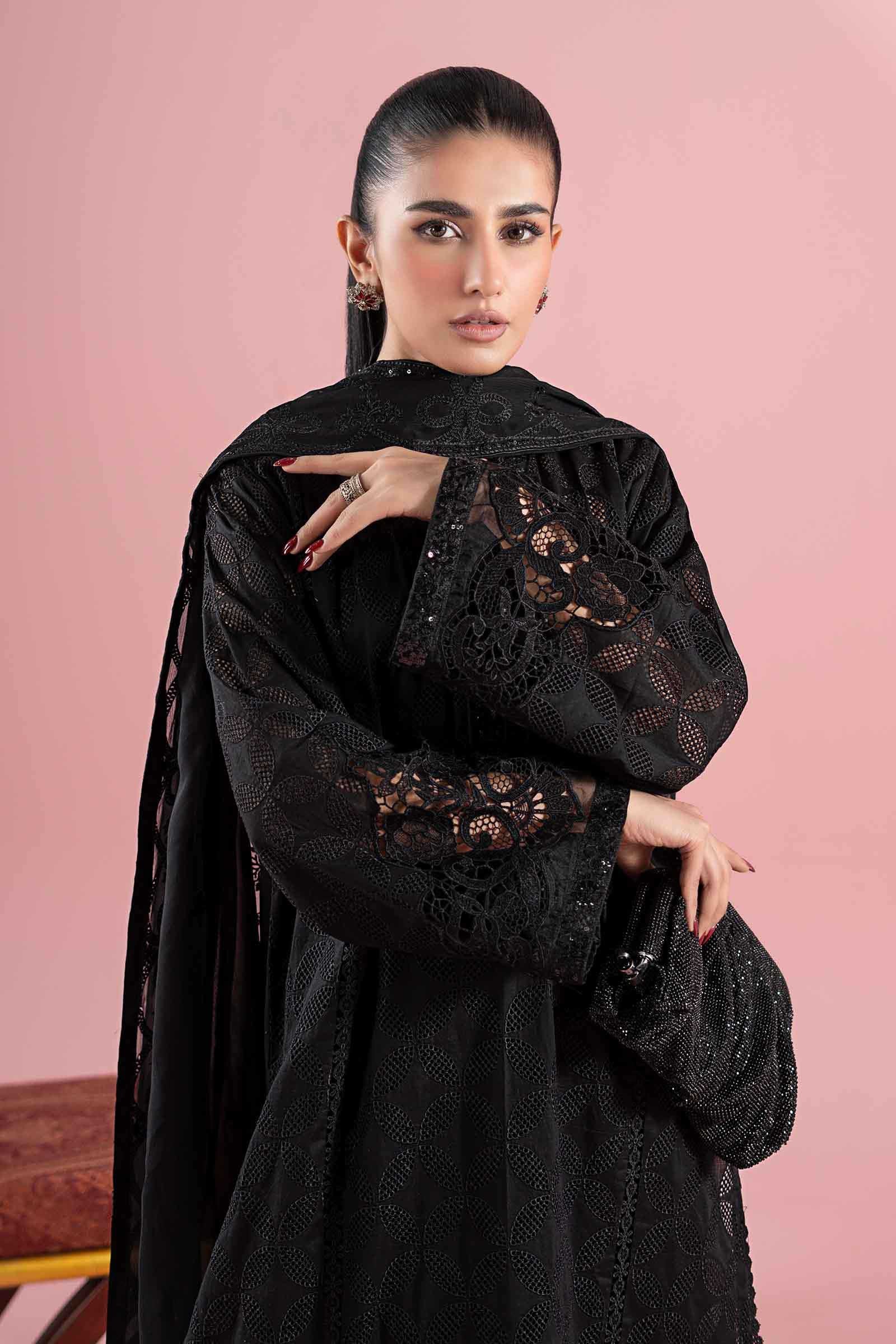 Black Schiffli Embroidered Lawn 3-Piece Suit - Image 8