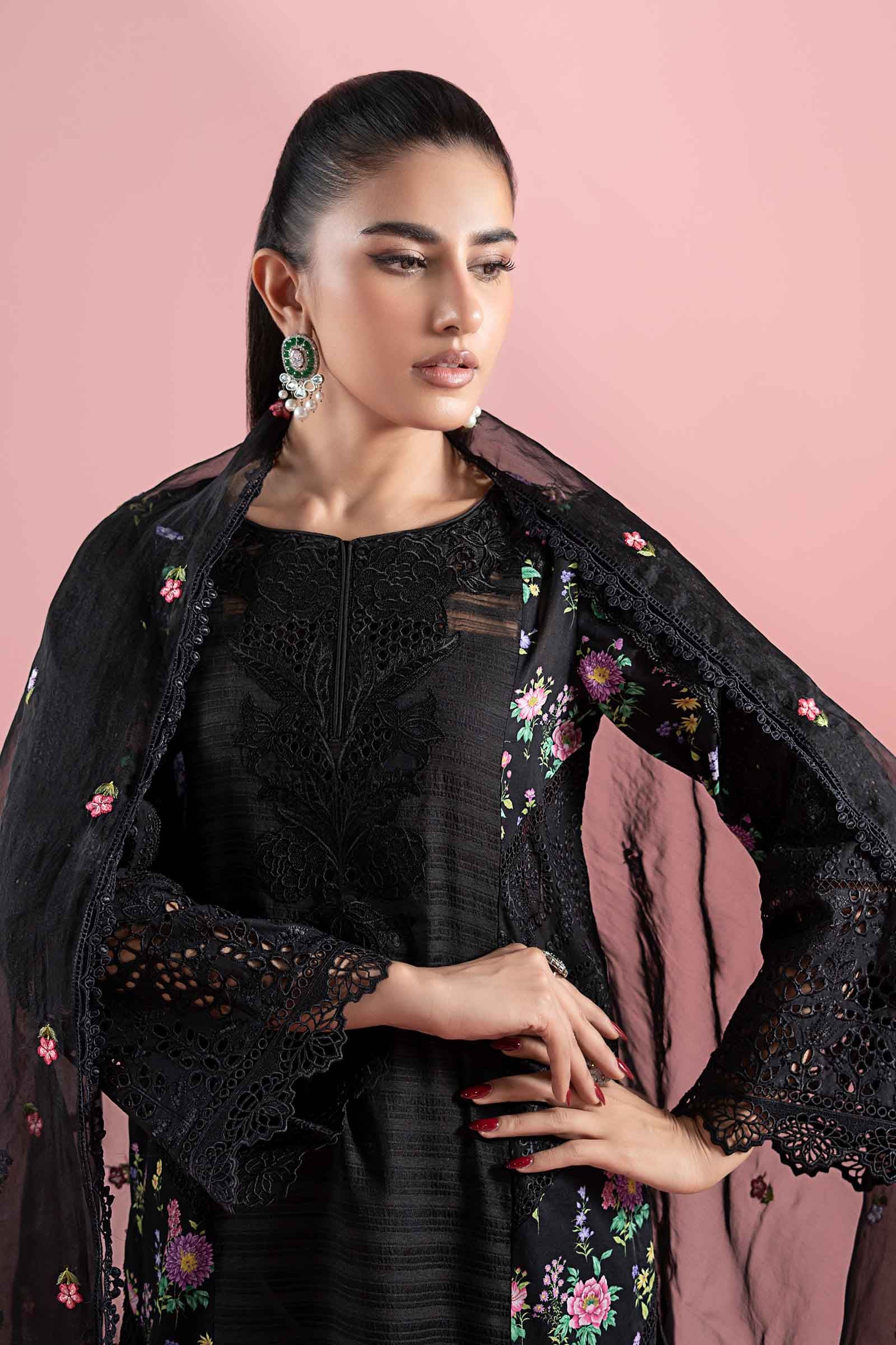 Black Embroidered Lawn & Cambric 3-Piece Suit - Image 2