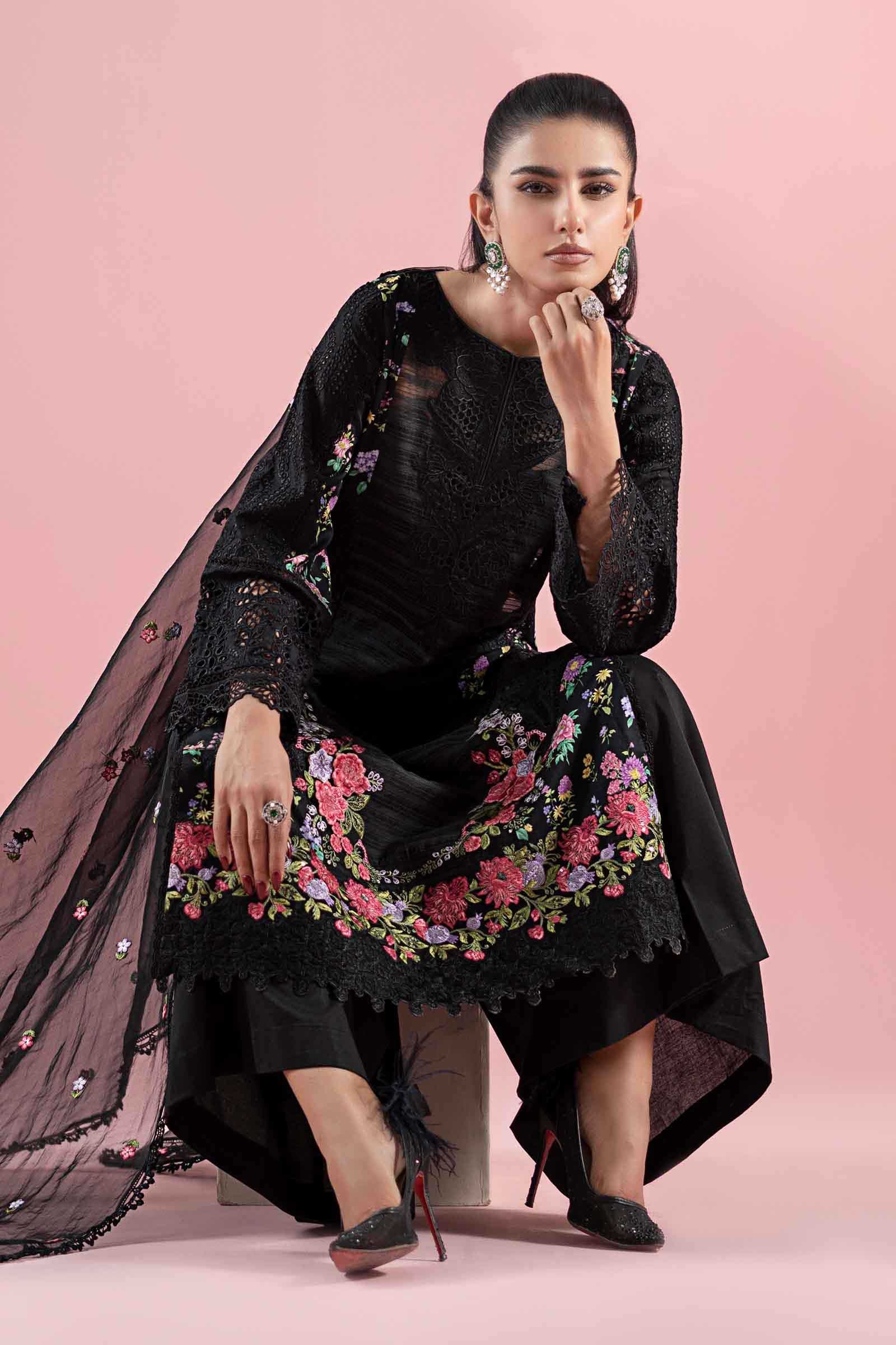 Black Embroidered Lawn & Cambric 3-Piece Suit - Image 3