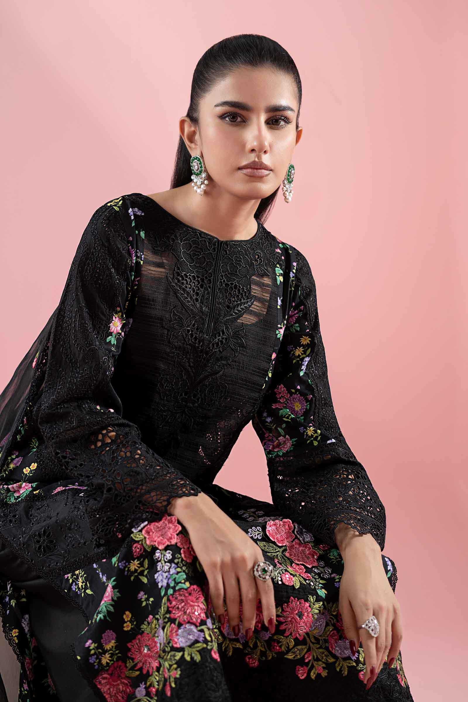 Black Embroidered Lawn & Cambric 3-Piece Suit - Image 4