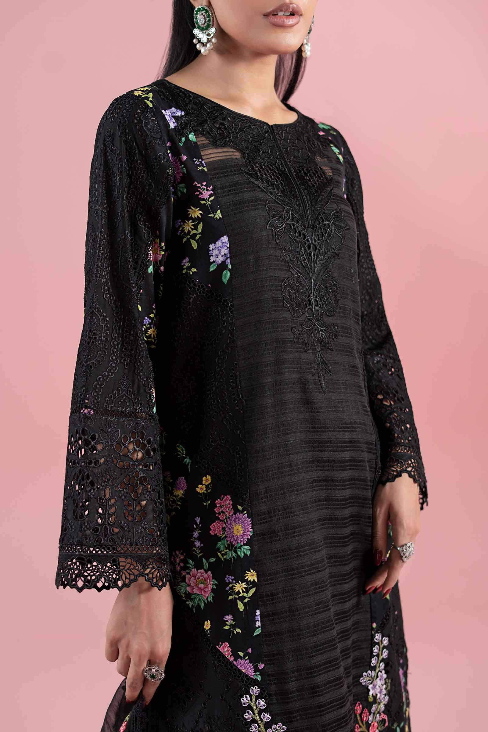 Black Embroidered Lawn & Cambric 3-Piece Suit - Image 5
