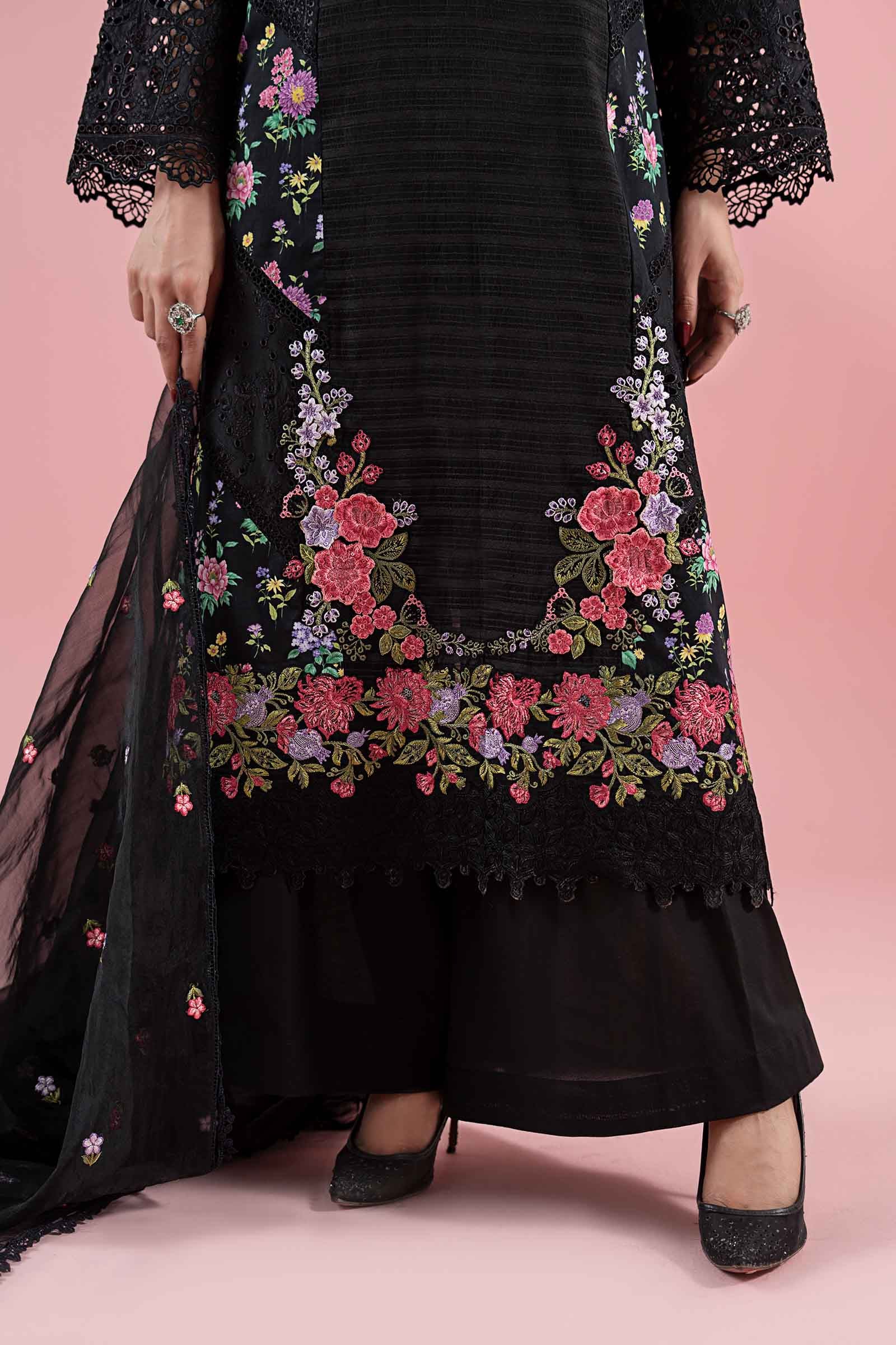 Black Embroidered Lawn & Cambric 3-Piece Suit - Image 6