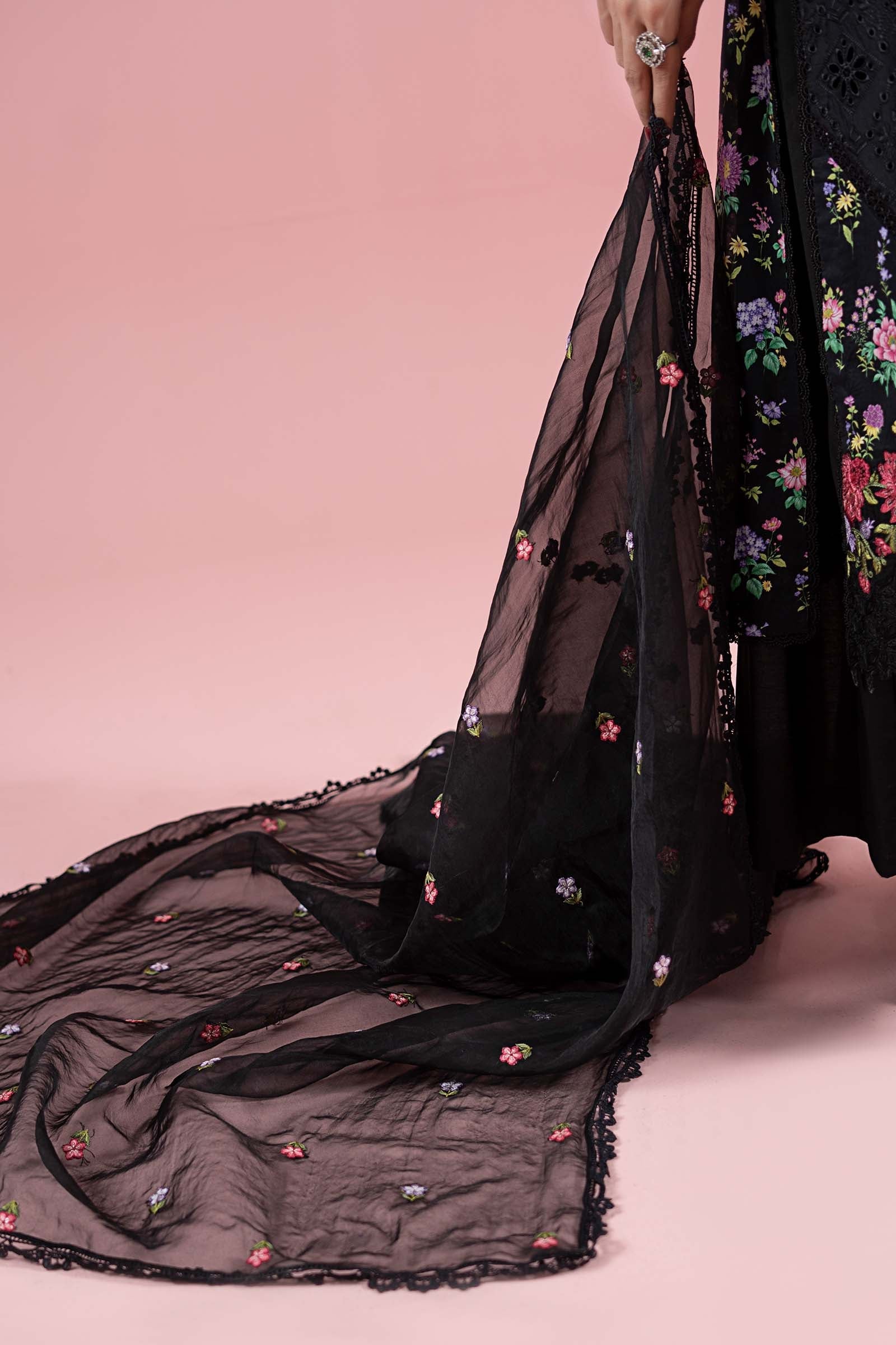 Black Embroidered Lawn & Cambric 3-Piece Suit - Image 7