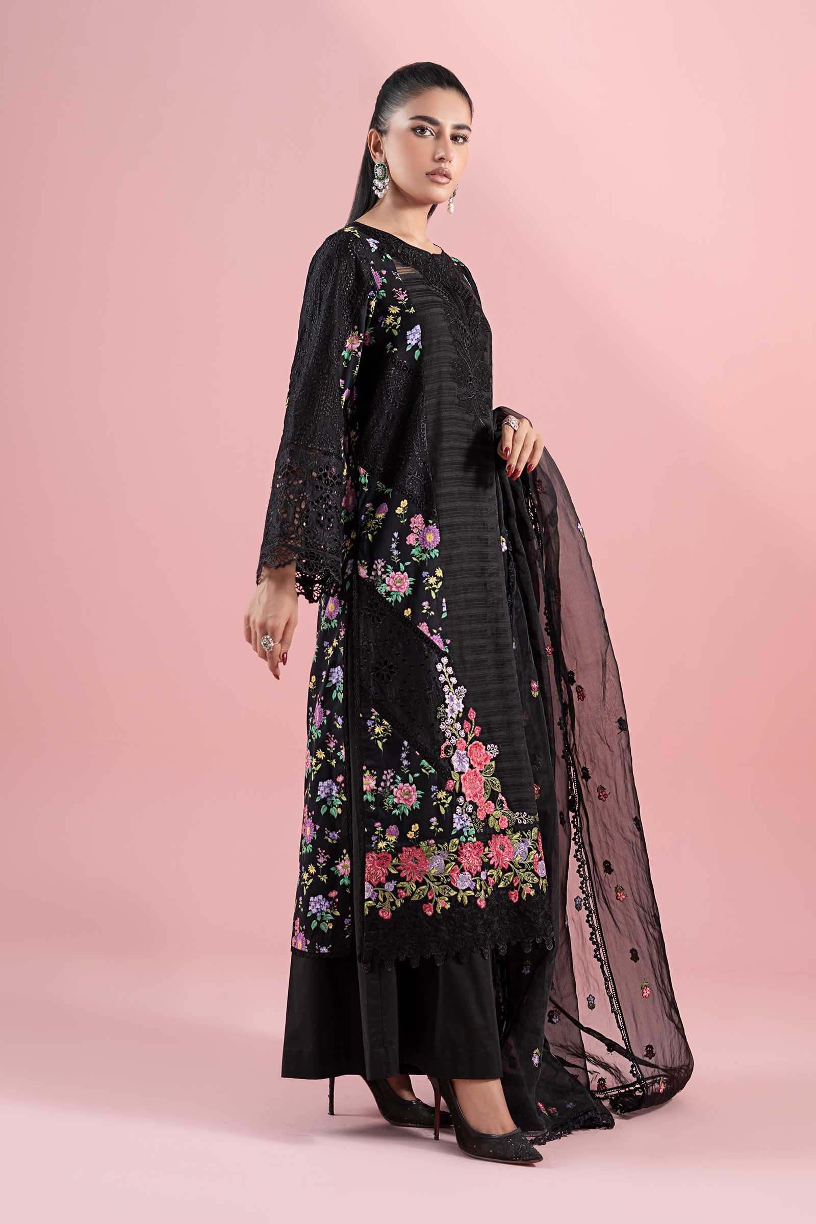 Black Embroidered Lawn & Cambric 3-Piece Suit - Image 8