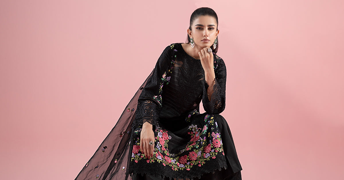 Black Embroidered Lawn & Cambric 3-Piece Suit - Image 9