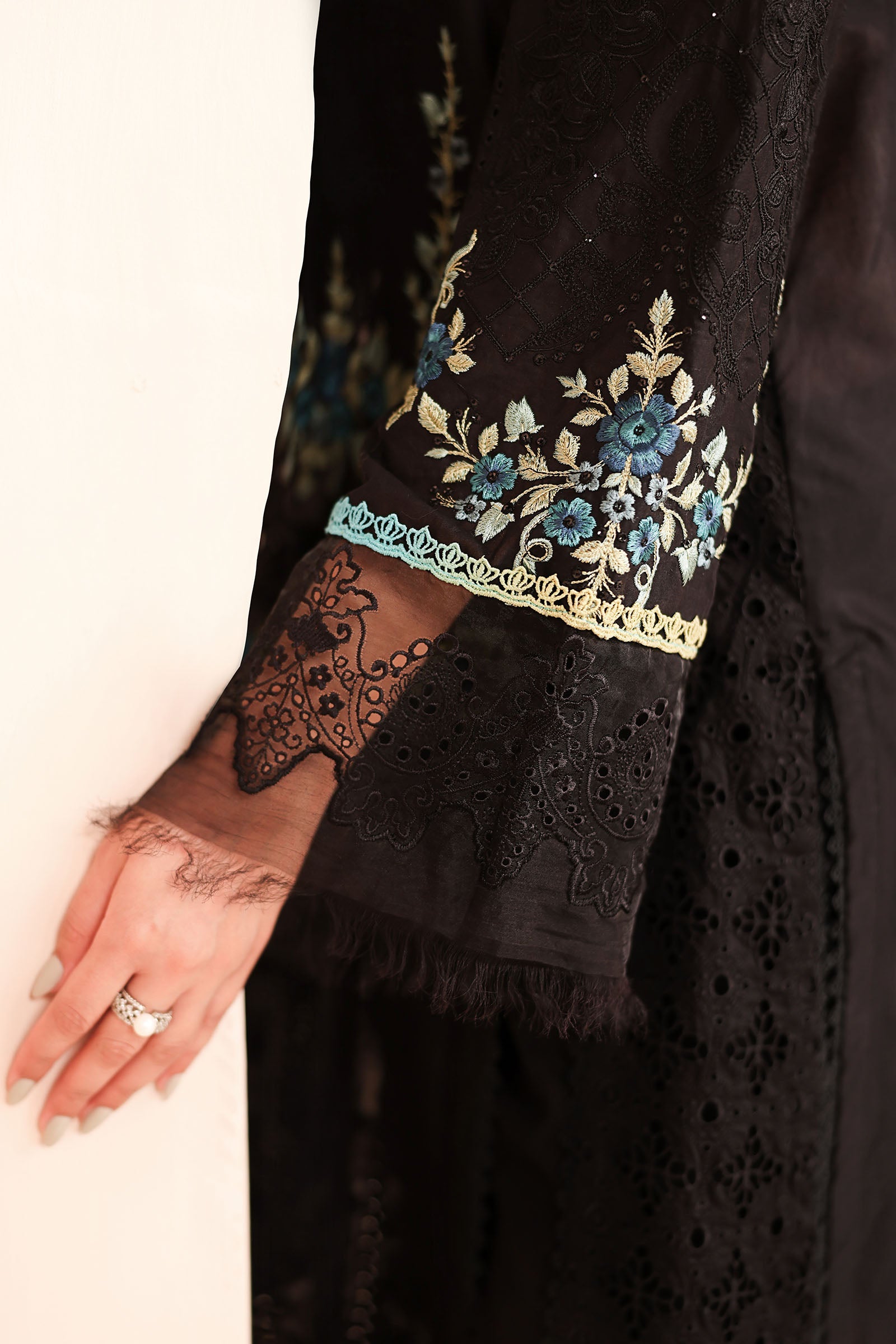 Pakistani Black Schiffli Embroidered Lawn 3-Piece Suit - Image 6