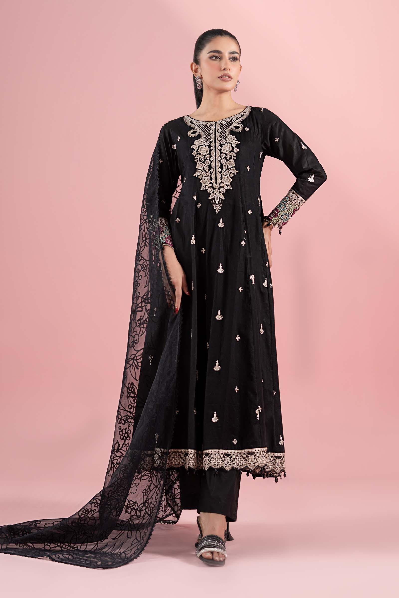 Black Embroidered Lawn Frock Dress (3-Piece) - Image 1