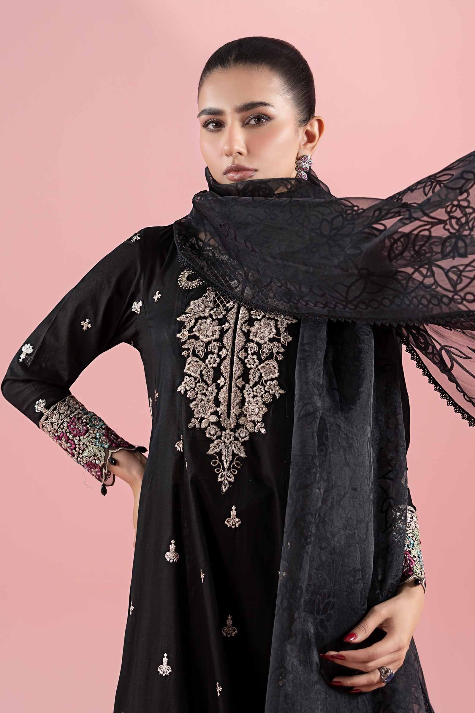Black Embroidered Lawn Frock Dress (3-Piece) - Image 2