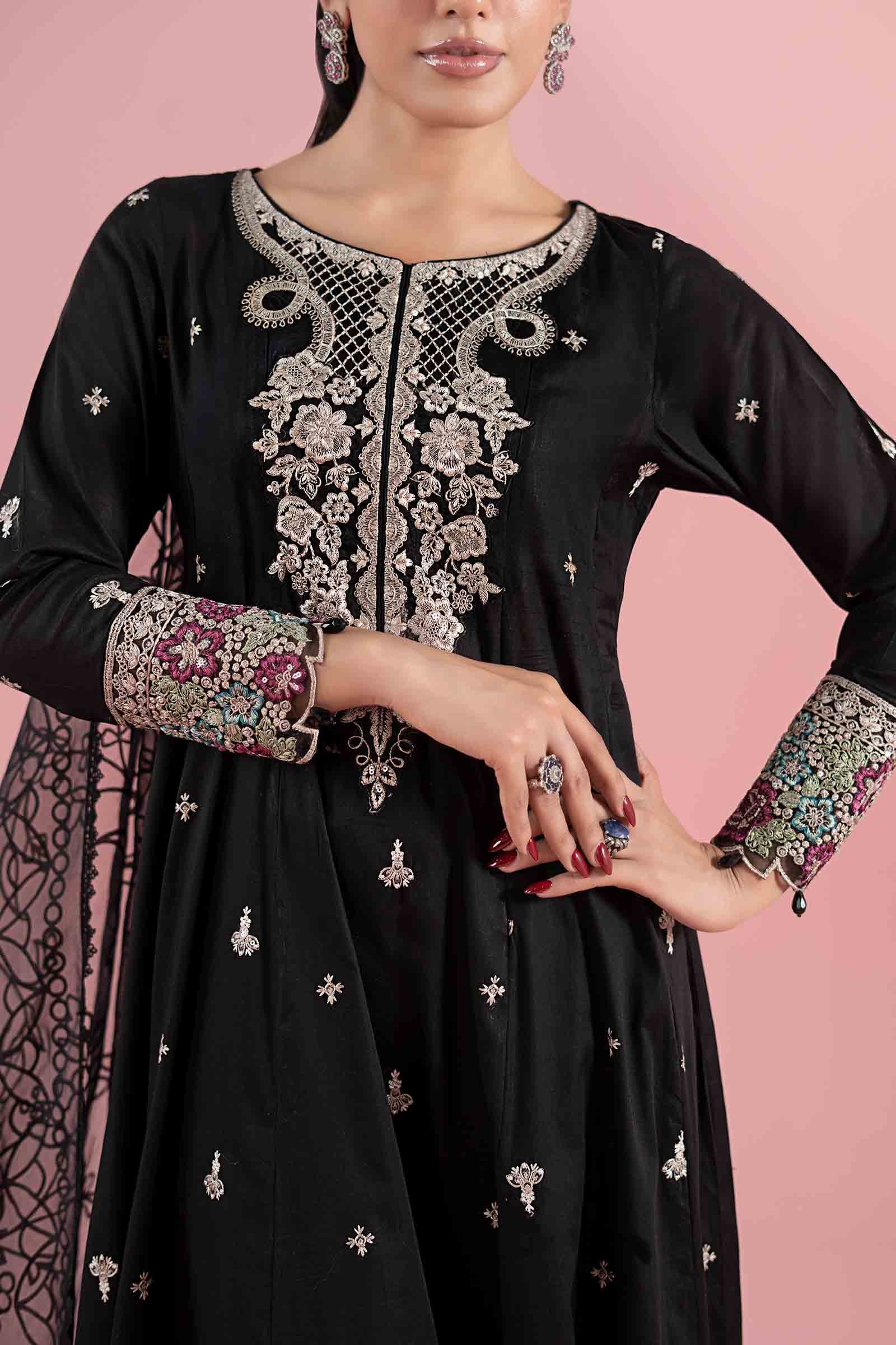 Black Embroidered Lawn Frock Dress (3-Piece) - Image 3