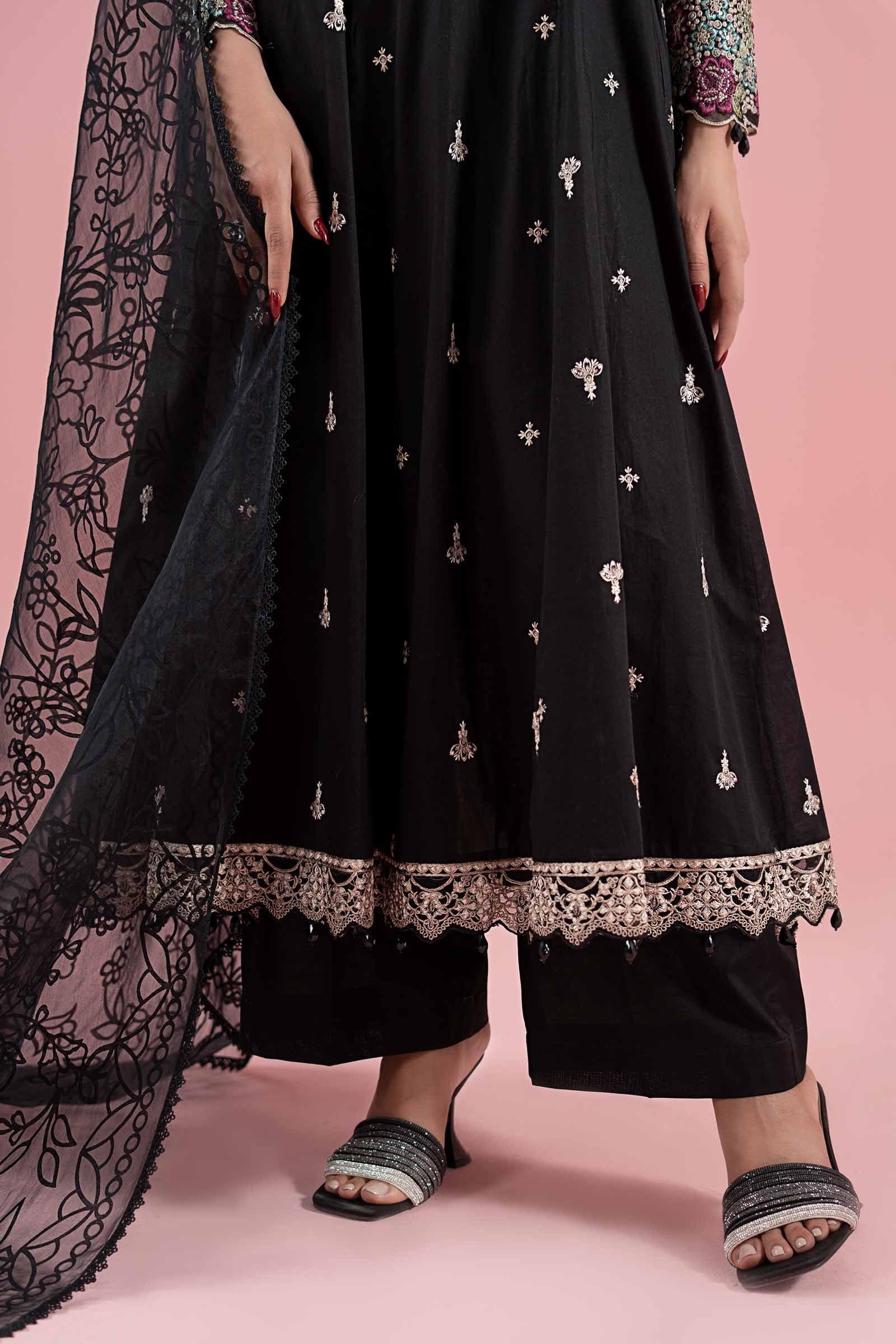 Black Embroidered Lawn Frock Dress (3-Piece) - Image 4
